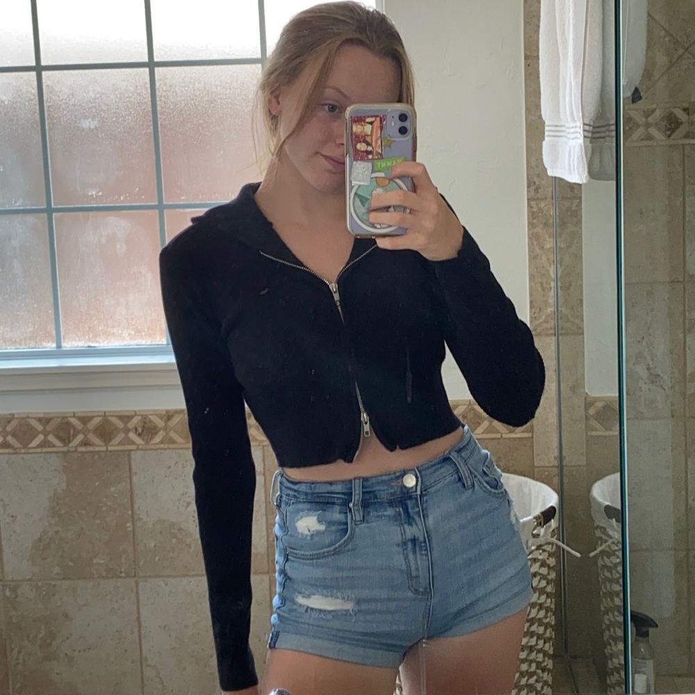 brandy melville dual zip hoodie ARDEN CROP HOODIE